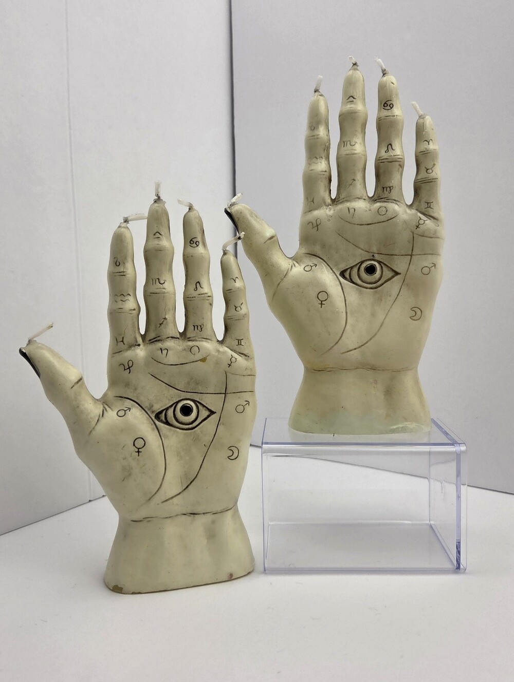 Palmistry Astrology Hand Candle Pair 7.5" Occult Decor